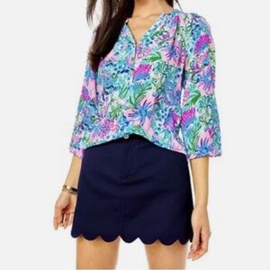 Lilly Pulitzer Colette skort in True Navy with a scalloped hem